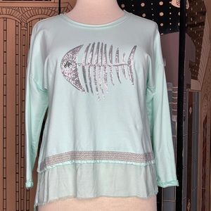 Teal cotton long sleeve shirt